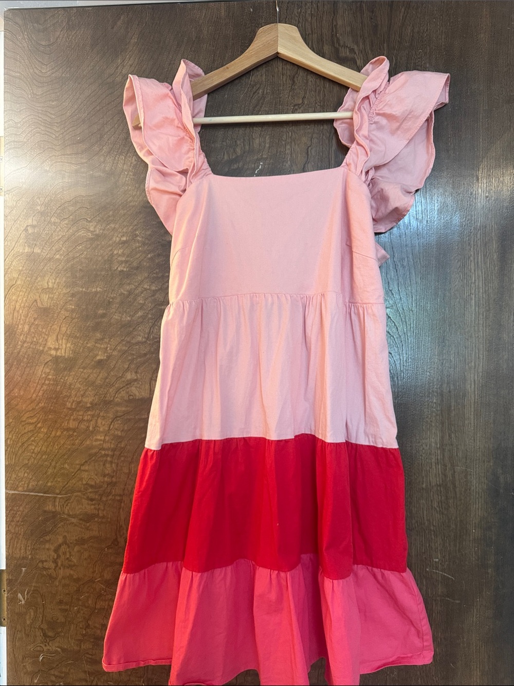 LC Lauren Conrad Pink and Red Tiered Ruffle-Sleeve Dress